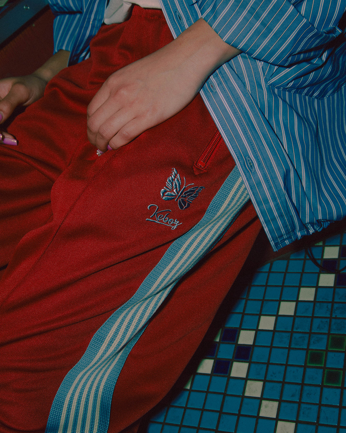 NEEDLES × KEBOZ TRACK PANTS REGULAR FIT