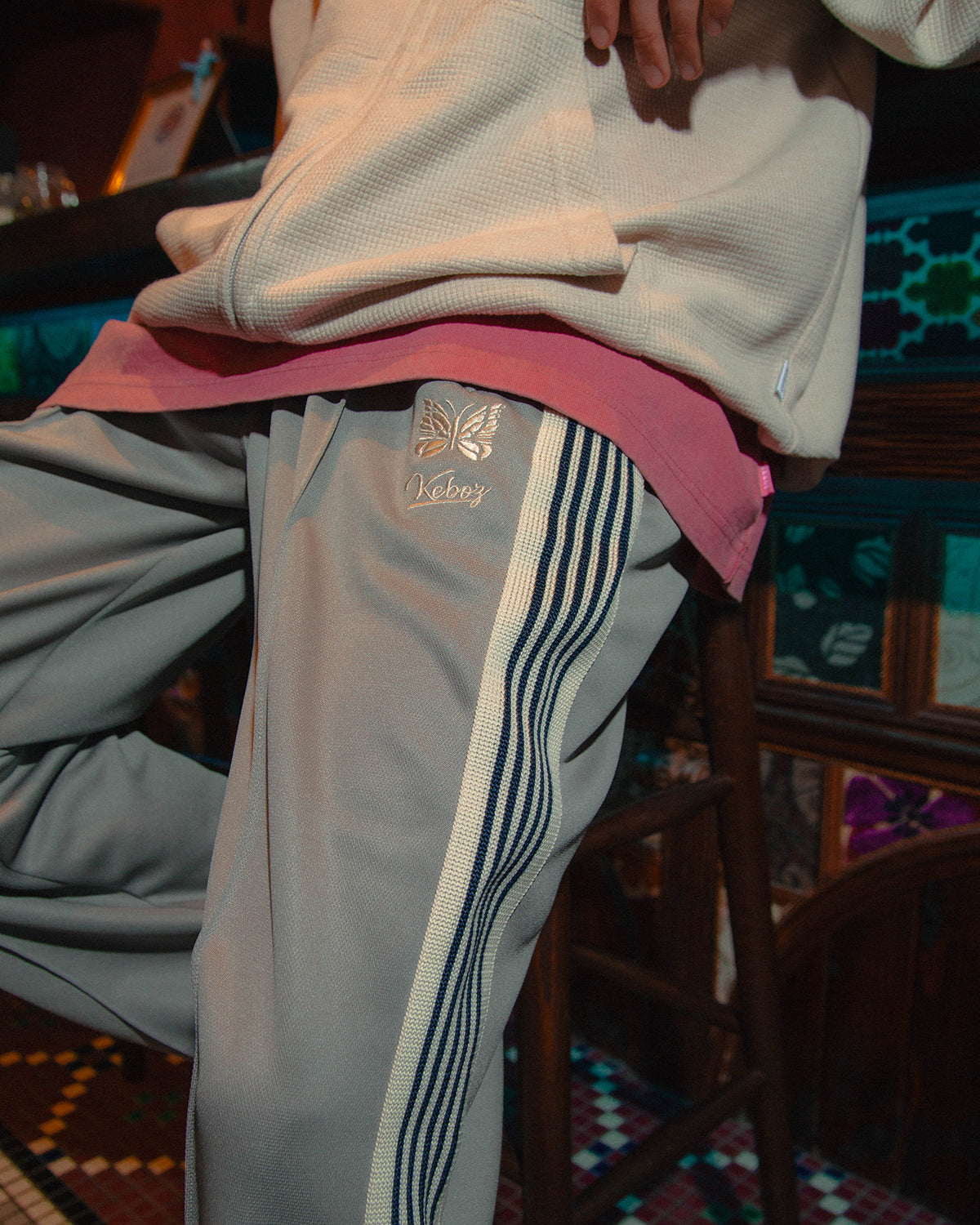 NEEDLES × KEBOZ TRACK PANTS REGULAR FIT