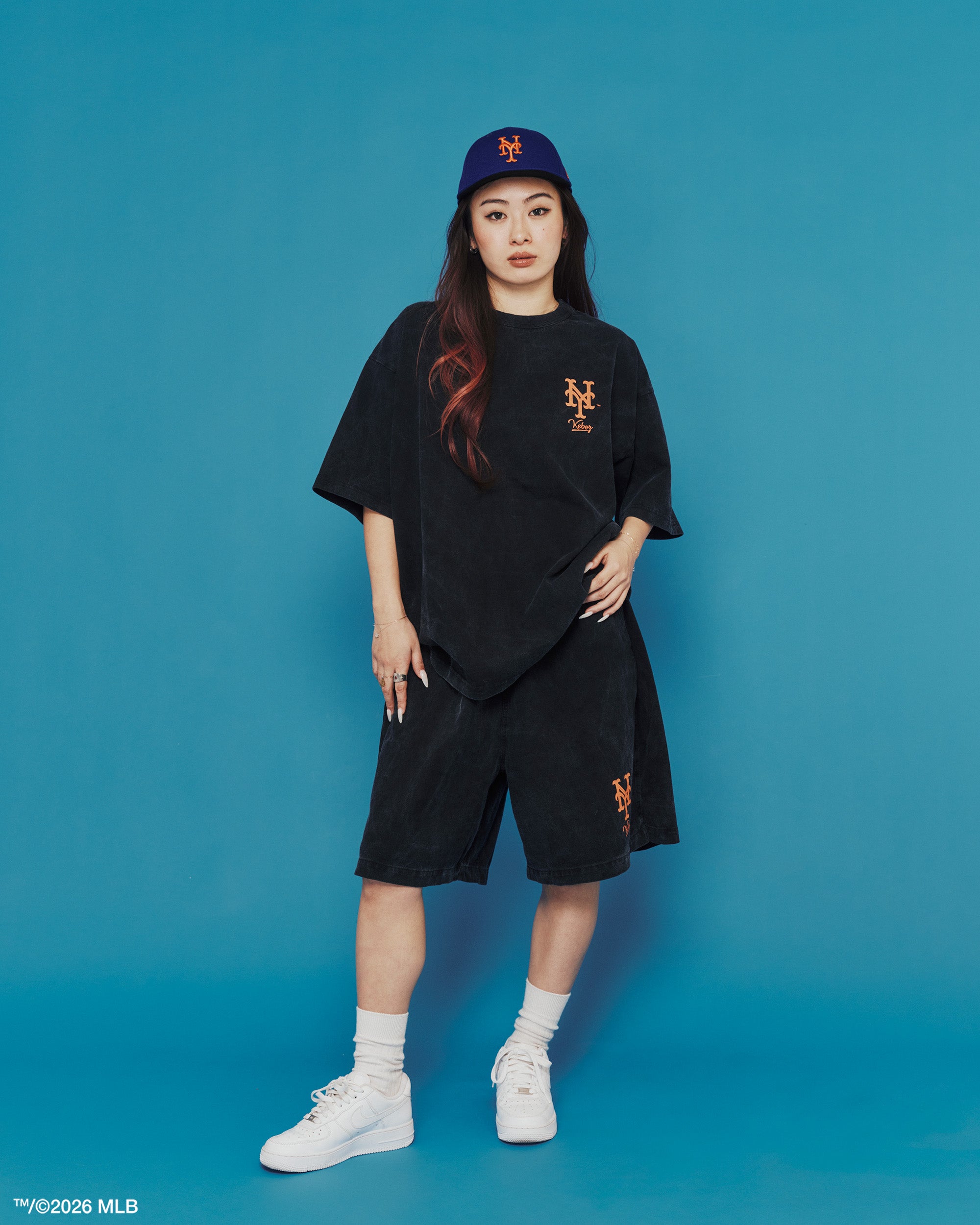 KEBOZ × MLB NEW YORK METS LOGO WASHED TENJIKU SHORTS