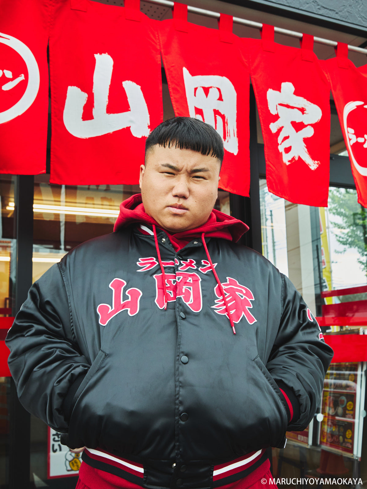 山岡家 × KEBOZ SATIN VARSITY JACKET