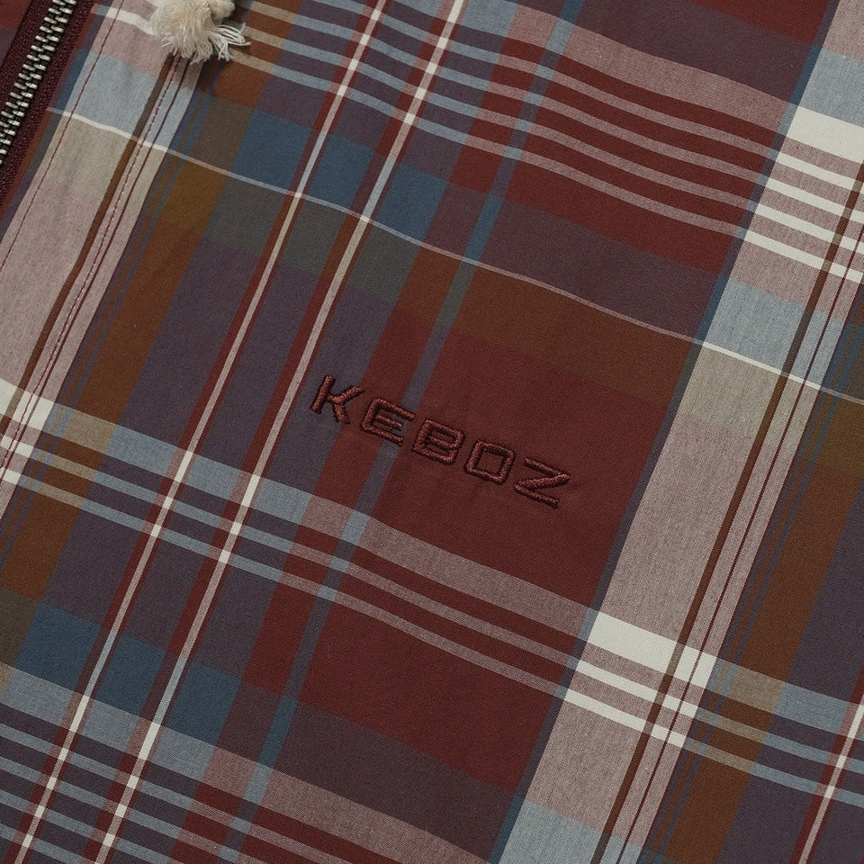 CHECK HALF ZIP-UP HOODED SHIRT