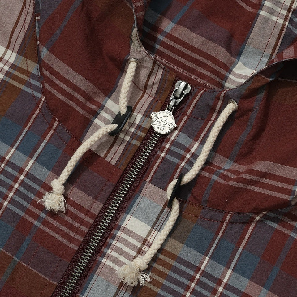 CHECK HALF ZIP-UP HOODED SHIRT