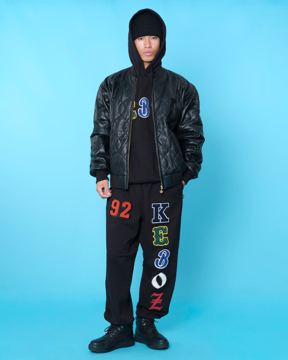 BALL QUILTING LEATHER VARSITY JACKET