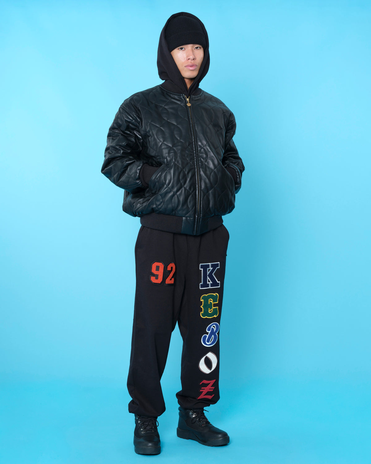 BALL QUILTING LEATHER VARSITY JACKET