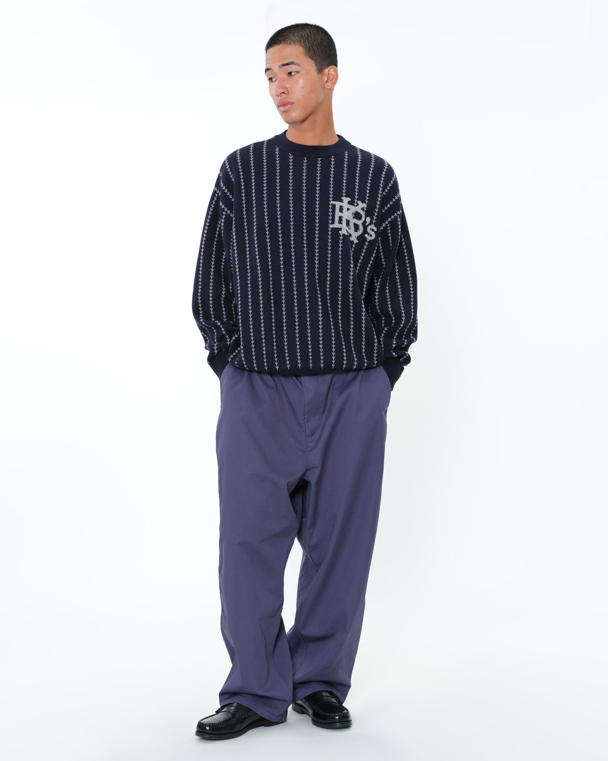 EFG STRIPE COTTON KNIT CREWNECK