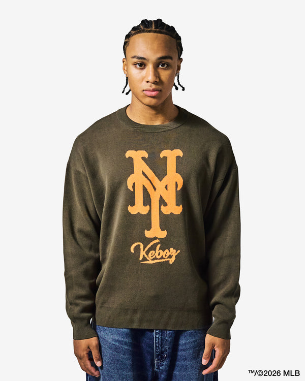 KEBOZ × MLB NEW YORK METS LOGO KNIT CREWNECK