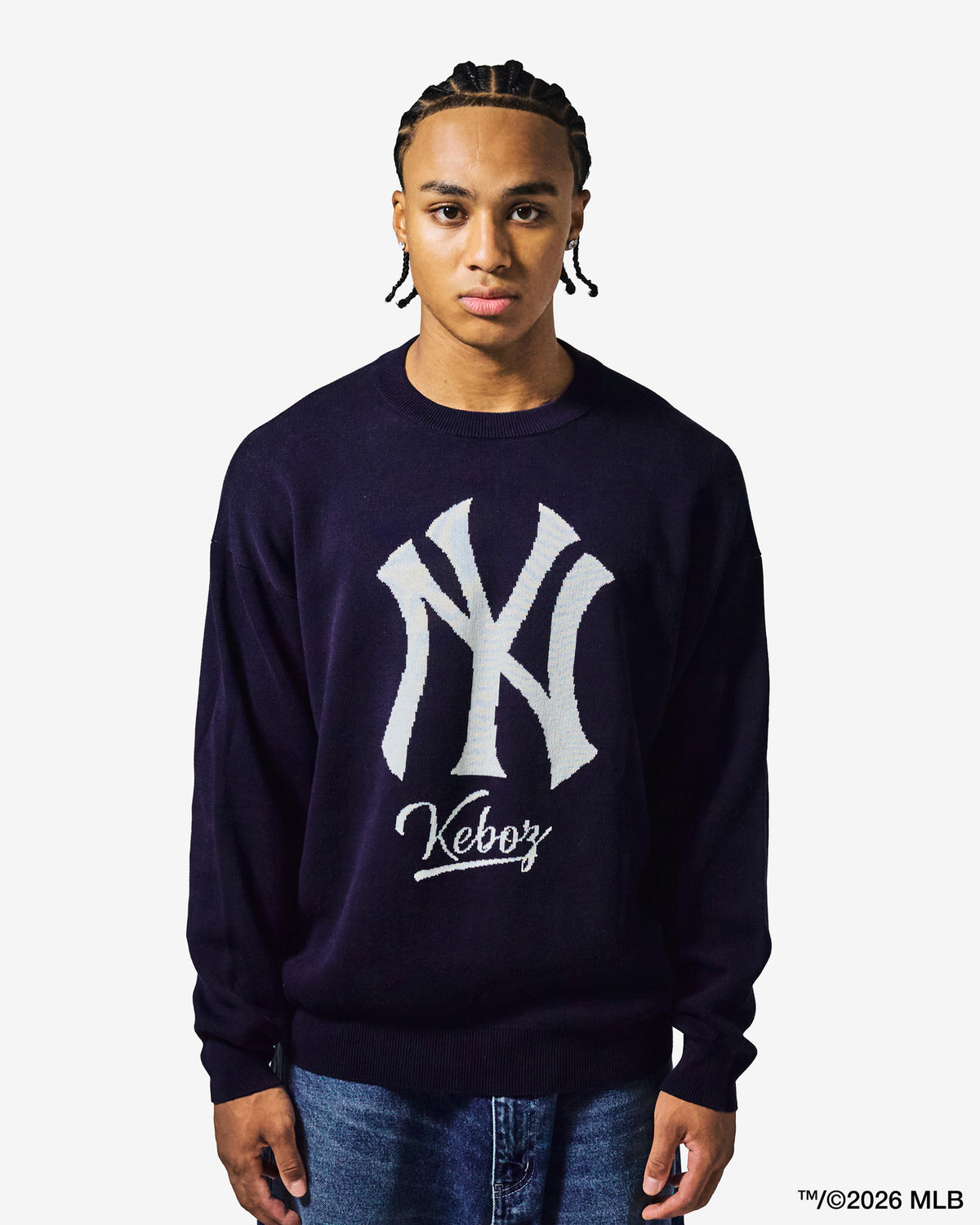 KEBOZ × MLB NEW YORK YANKEES LOGO KNIT CREWNECK