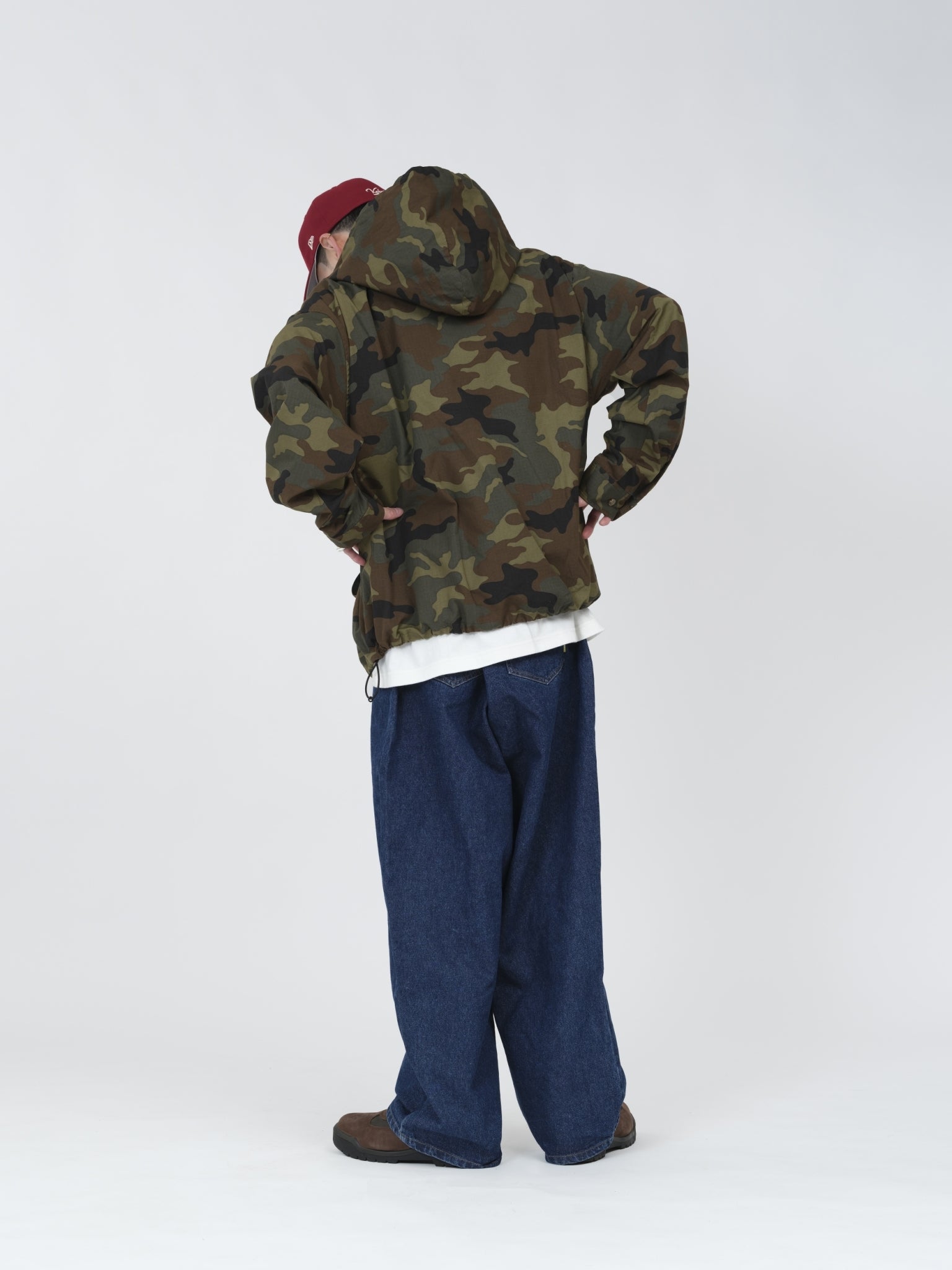 COTTON RIPSTOP HALF ZIP HOODED SHIRT