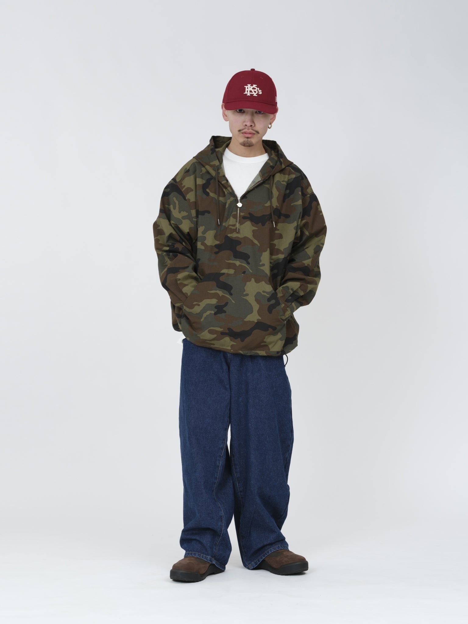 COTTON RIPSTOP HALF ZIP HOODED SHIRT