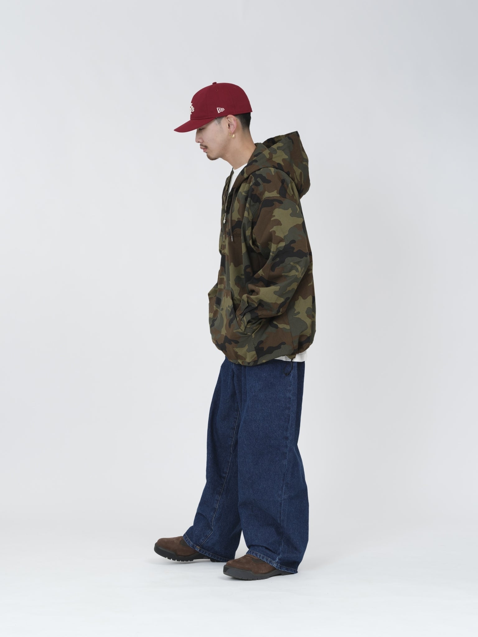 COTTON RIPSTOP HALF ZIP HOODED SHIRT