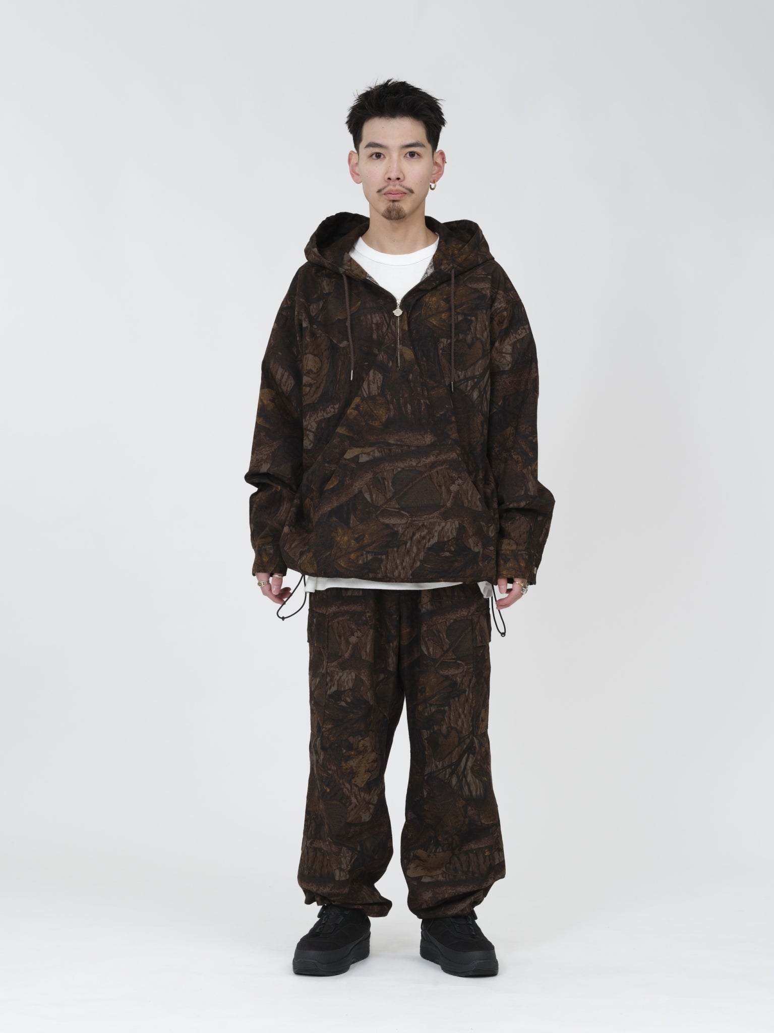 COTTON RIPSTOP HALF ZIP HOODED SHIRT