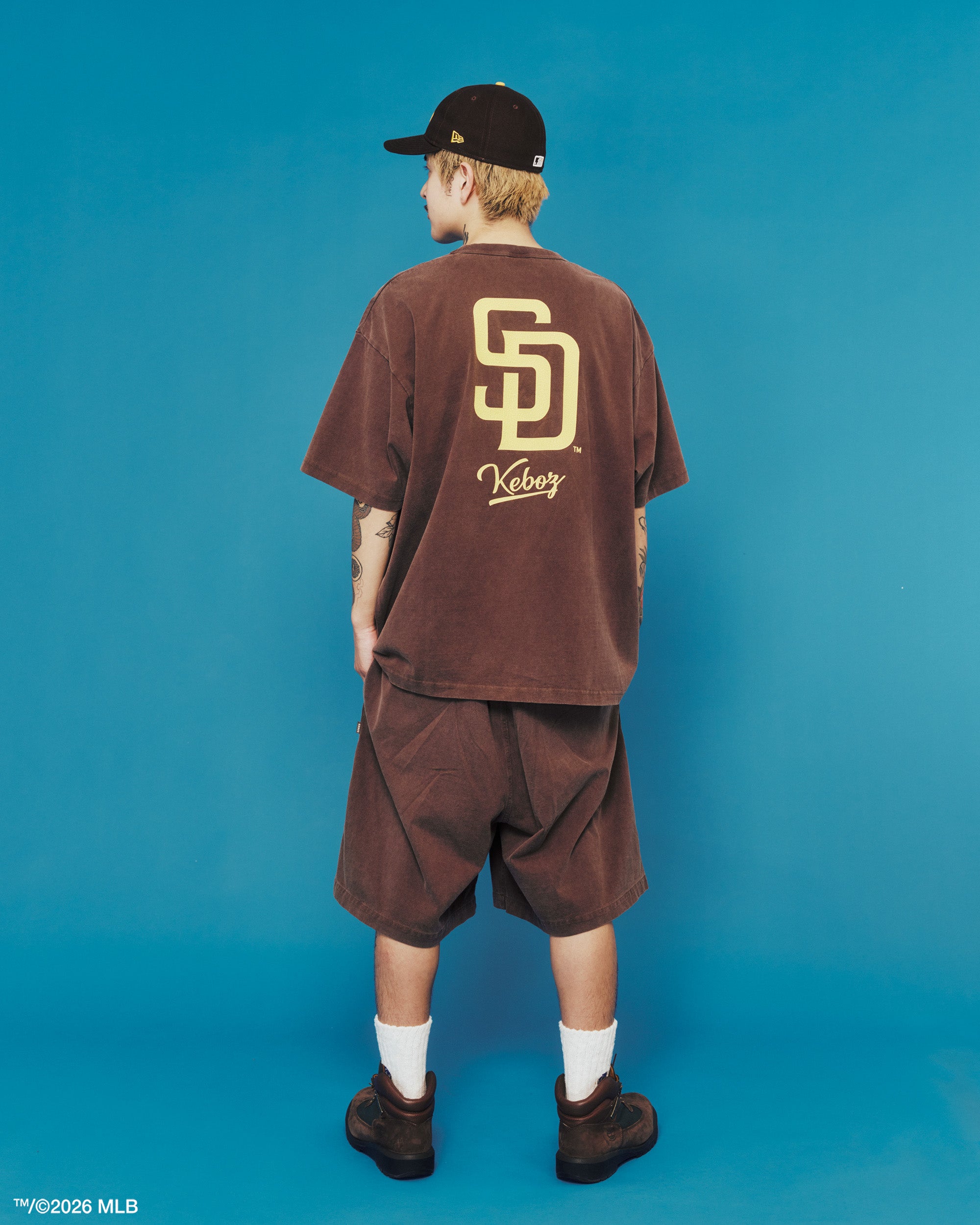KEBOZ × MLB SAN DIEGO PADRES LOGO WASHED TENJIKU SHORTS