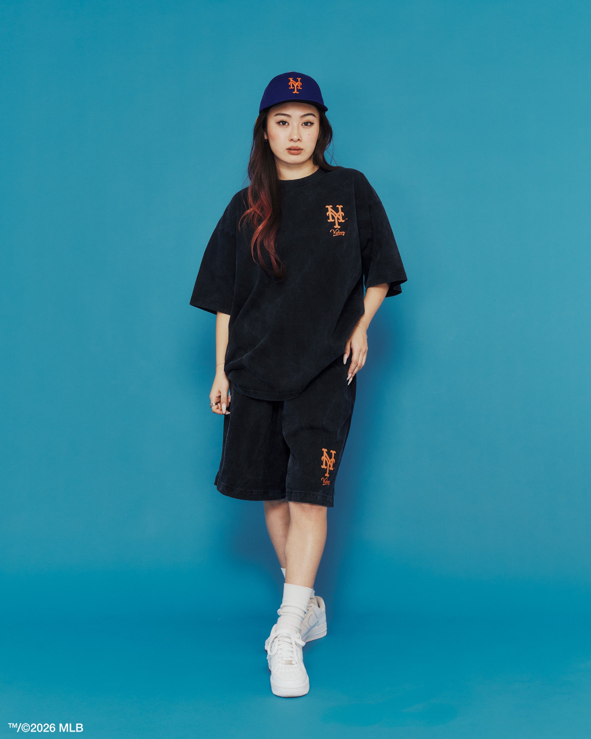KEBOZ × MLB NEW YORK METS LOGO WASHED TENJIKU SHORTS