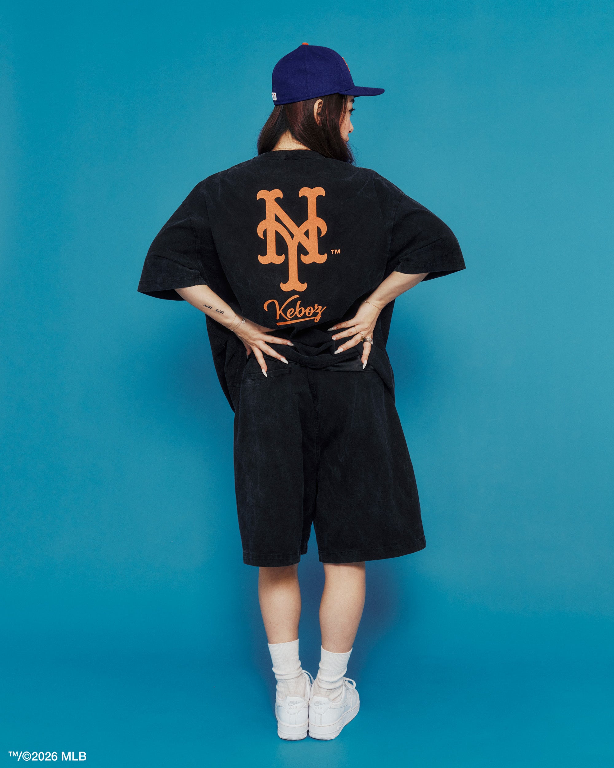 KEBOZ × MLB NEW YORK METS LOGO WASHED TENJIKU SHORTS