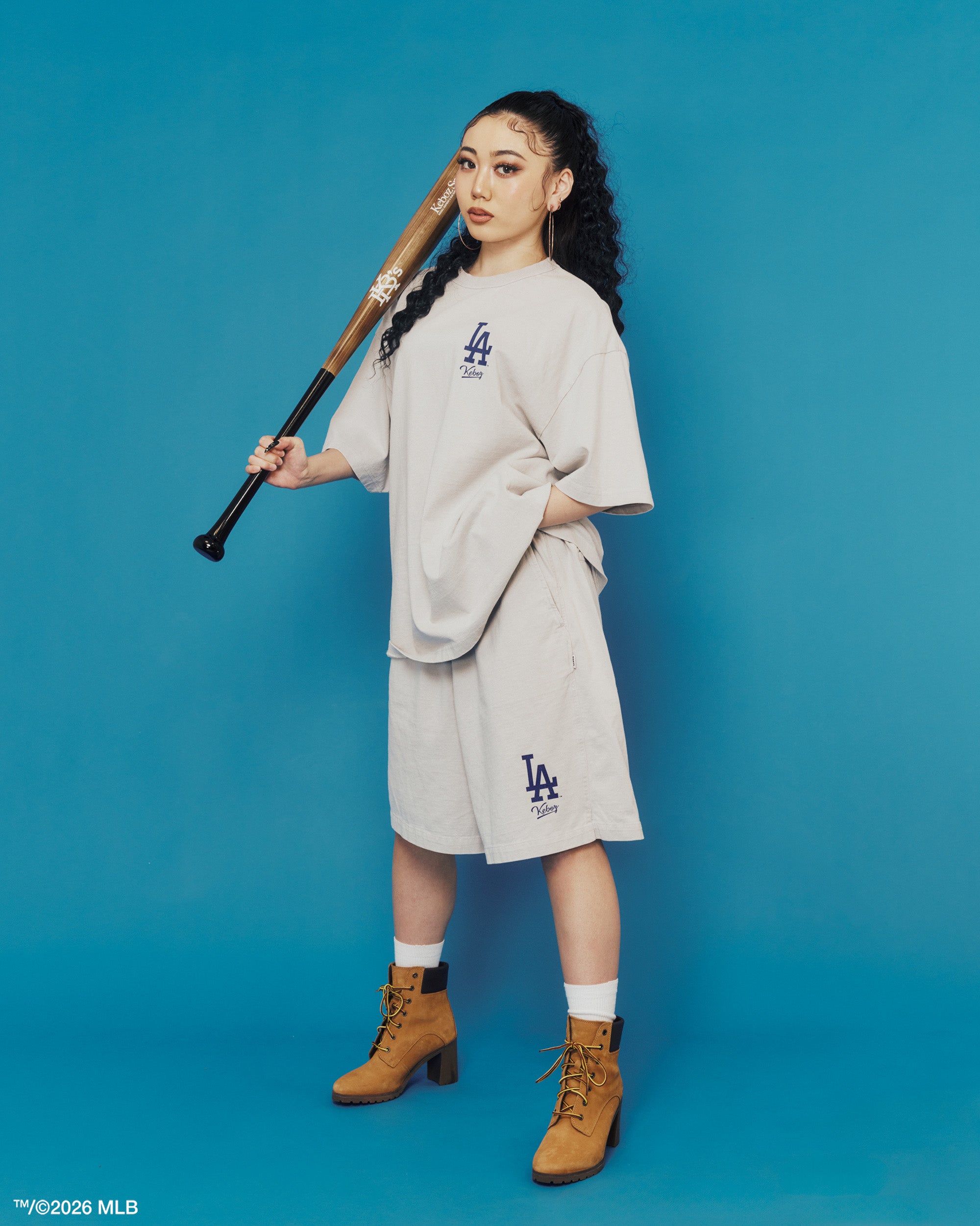 KEBOZ × MLB LOS ANGELES DODGERS LOGO WASHED TENJIKU SHORTS