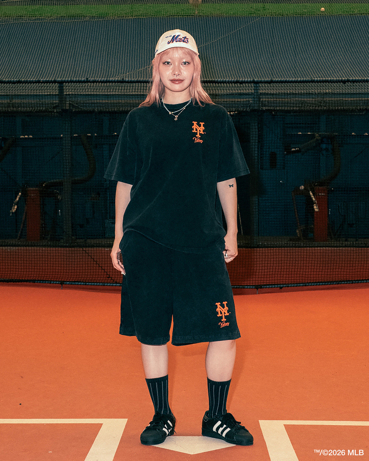KEBOZ × MLB NEW YORK METS LOGO WASHED TENJIKU SHORTS