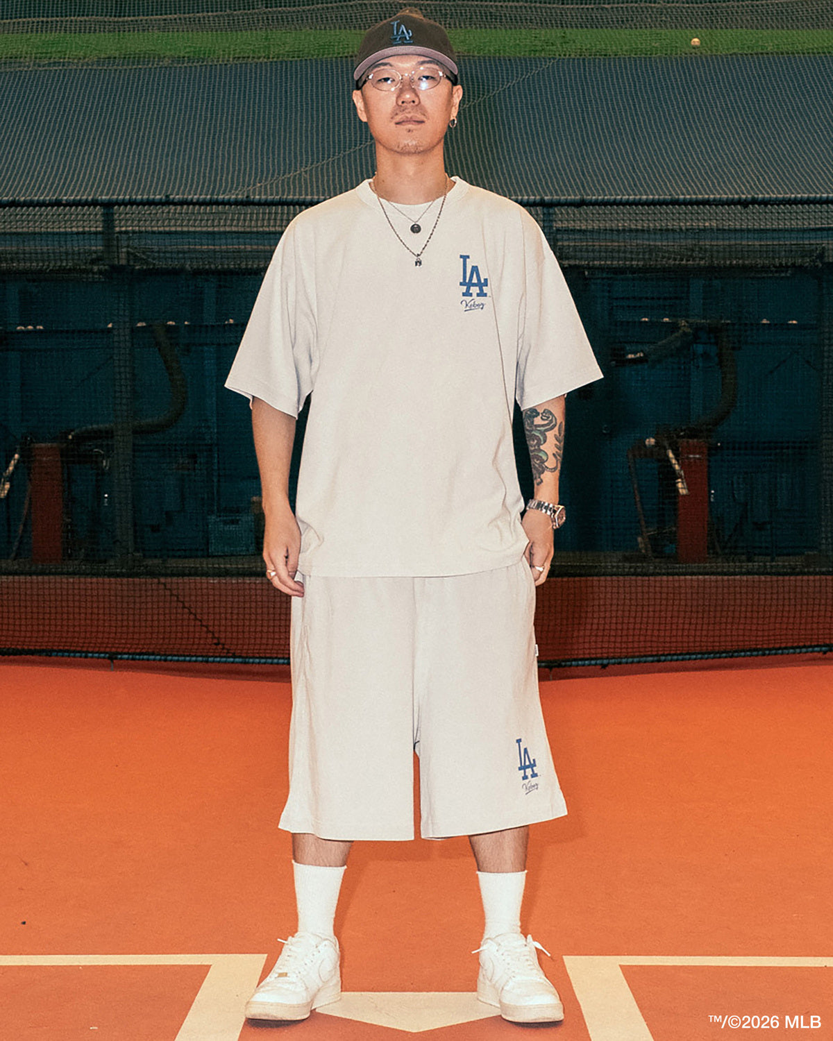 KEBOZ × MLB LOS ANGELES DODGERS LOGO WASHED TENJIKU SHORTS