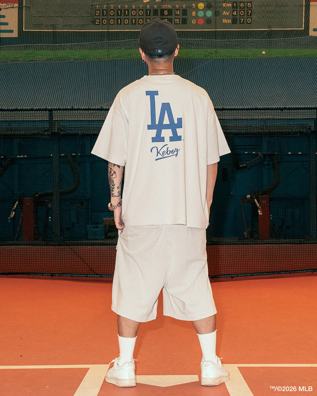KEBOZ × MLB LOS ANGELES DODGERS LOGO WASHED TENJIKU SHORTS