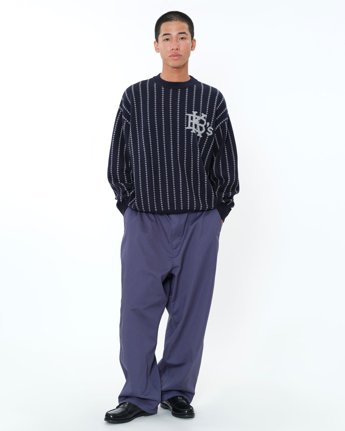 EFG STRIPE COTTON KNIT CREWNECK