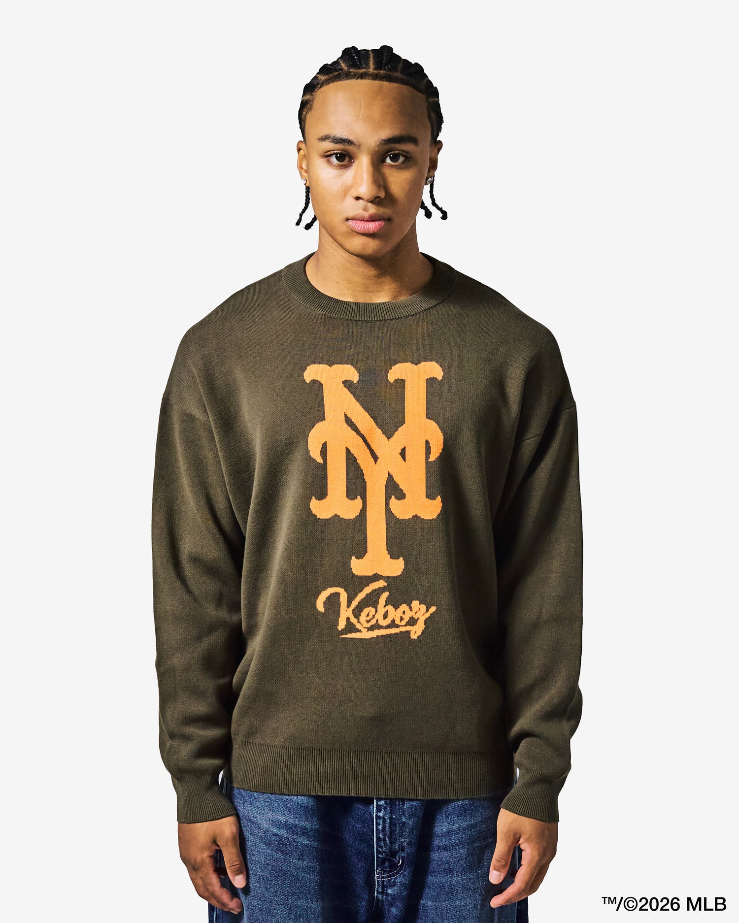 応援グッズ KEBOZ MLB NEW YORK METS MESH TEE XL KEBOZ × MLB NEW YORK METS LOGO KNIT CREWNECK