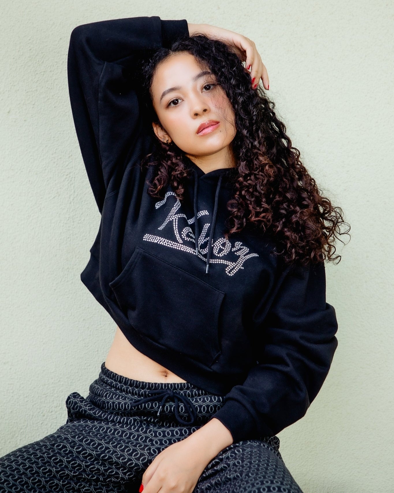 RHINESTONE CROPPED HOODIE